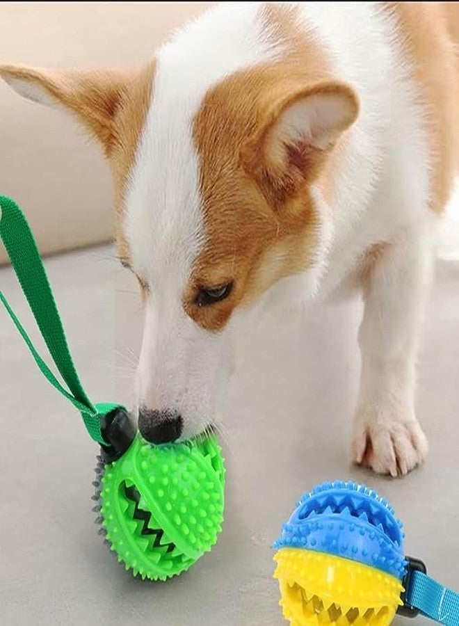 Pups&Pets Portable Natural Rubber Food Dispensing Hard Spike Ball with Rope Handle Ball Toy Ideal for Playing & Chewing All Breed Dogs and Puppy - Multicolor - Image 4